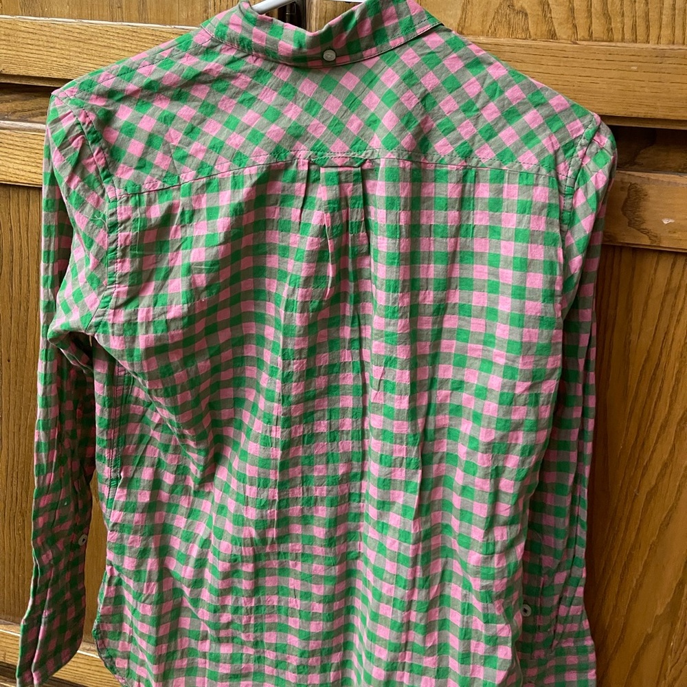 J. Crew Green and Pink Checkered Women's Top